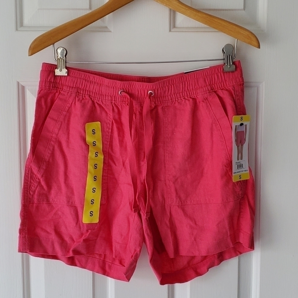 Nautica Women's Linen Blend Pull-On Short Size Small Magenta Pink
